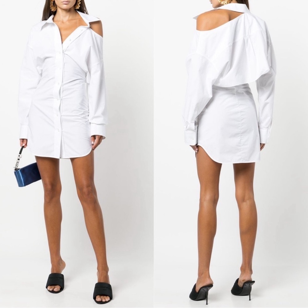 Alexander Wang White Cutout Cotton-Poplin Mini Shirt Dress